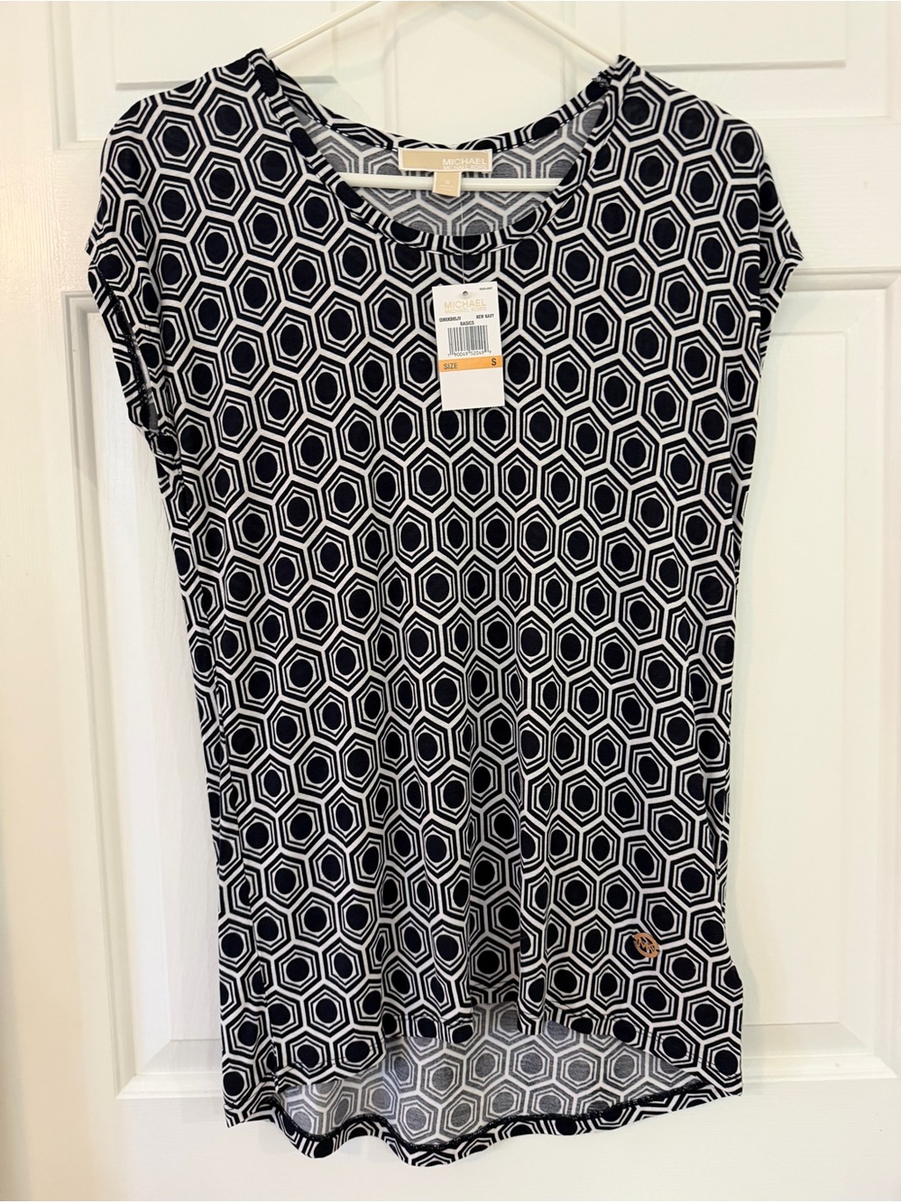 Michael Kors Navy & White Geometric Print Sleeveless Top Size Small New
